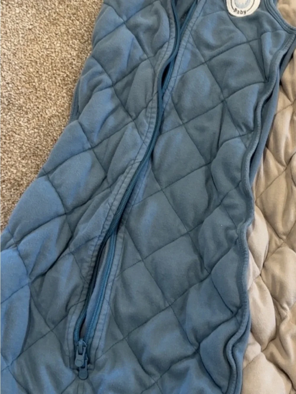 Quilted Blue Baby Sleep Sack with Front Zipper